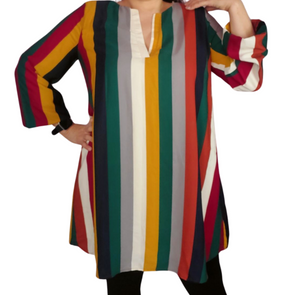 Women's Long Sleeve Multicolor Stripes Mini Dress