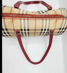 Women's Haymarket Check Coated Canvas Barrel Bag Red