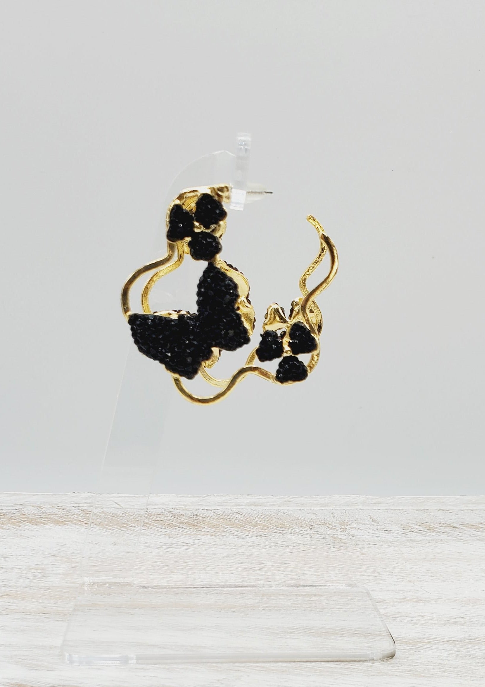 Women's Black and Gold Crystals Earrings