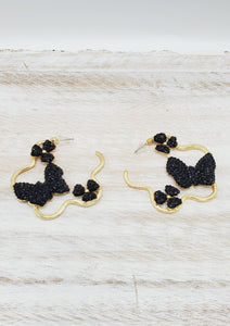 Women's Black and Gold Crystals Earrings