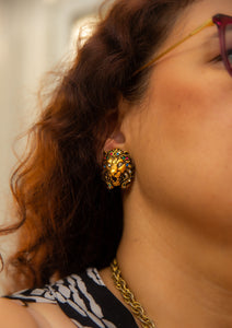 Women's Crystal Encrusted Lion Head Clip-On Earrings