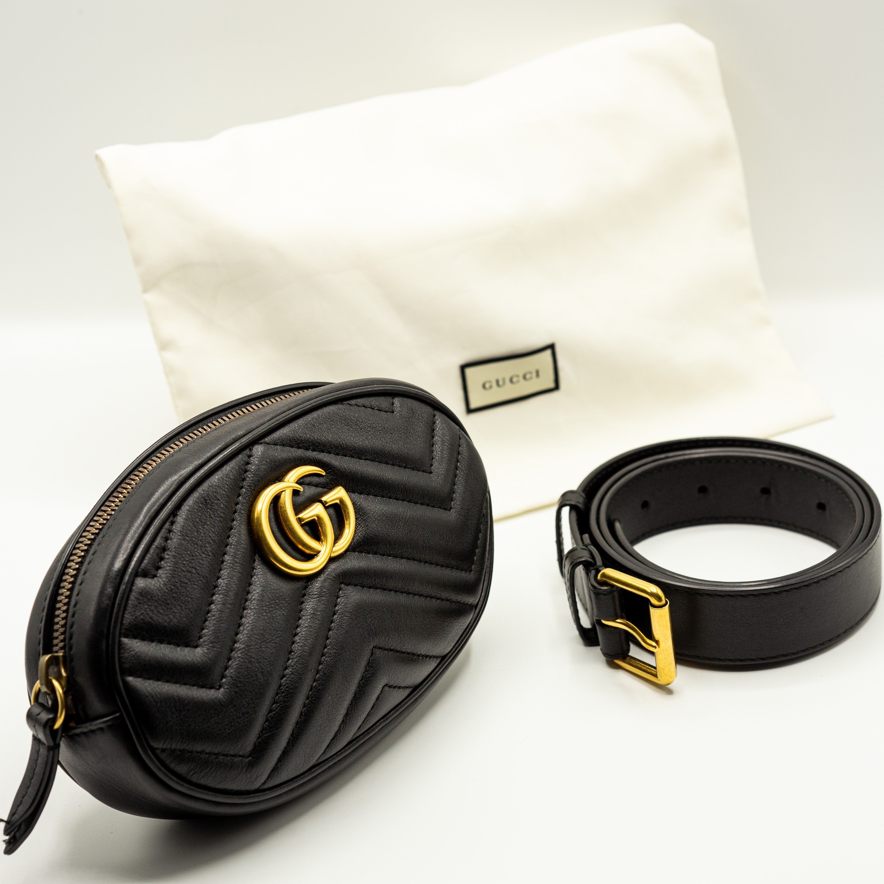 Women's Black Leather GG Marmont Waist Belt Bag