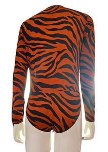 Women's Terracota and Black Zebra Print Long Sleeve Body Suit