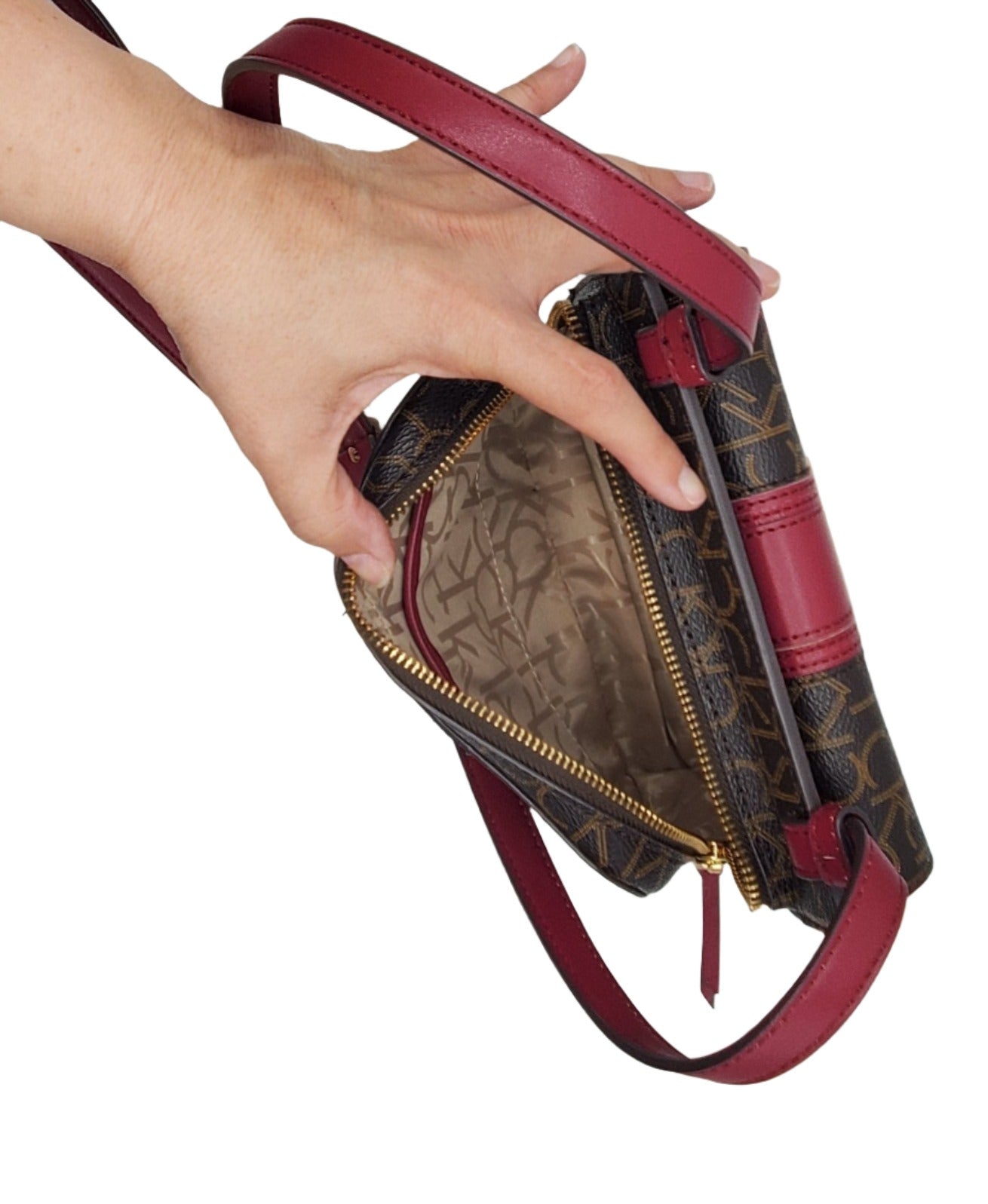 Womens Burgandy/Brown Monogram Crossbody