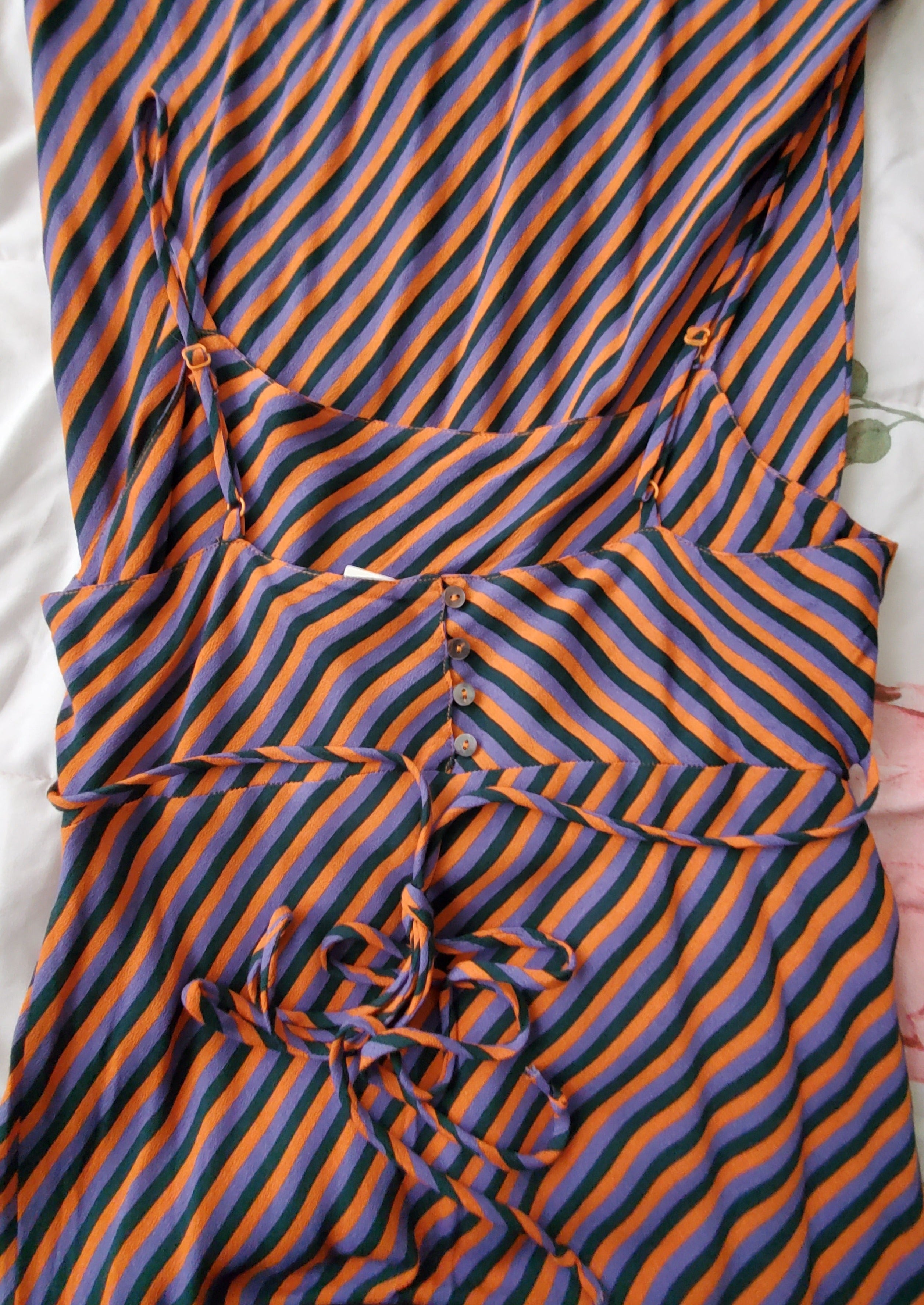 Women's Rayon Stripped Orange, Purple and Black Maxi Dress