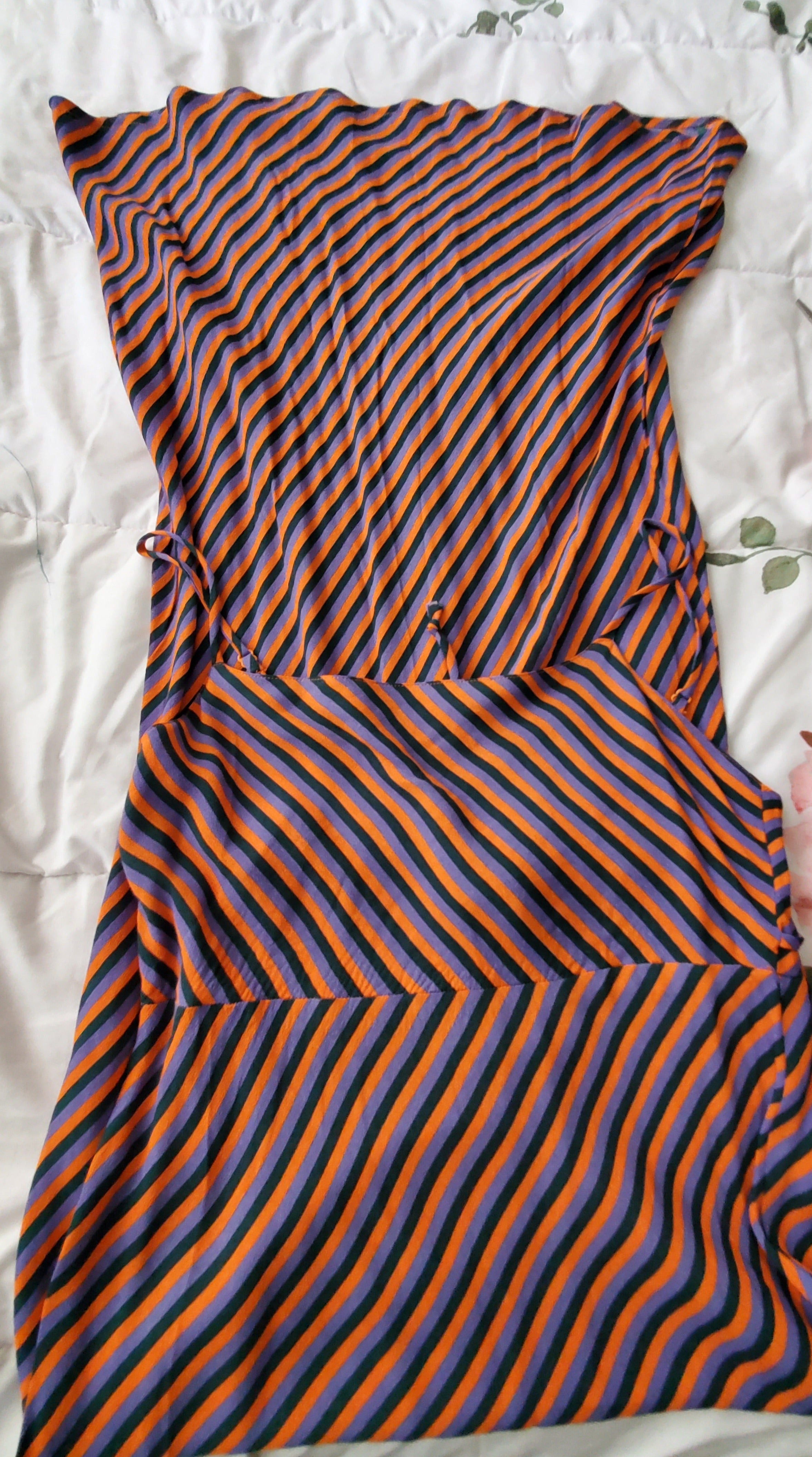 Women's Rayon Stripped Orange, Purple and Black Maxi Dress