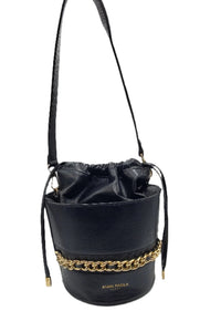 Women's Black Leather Bucket Bag