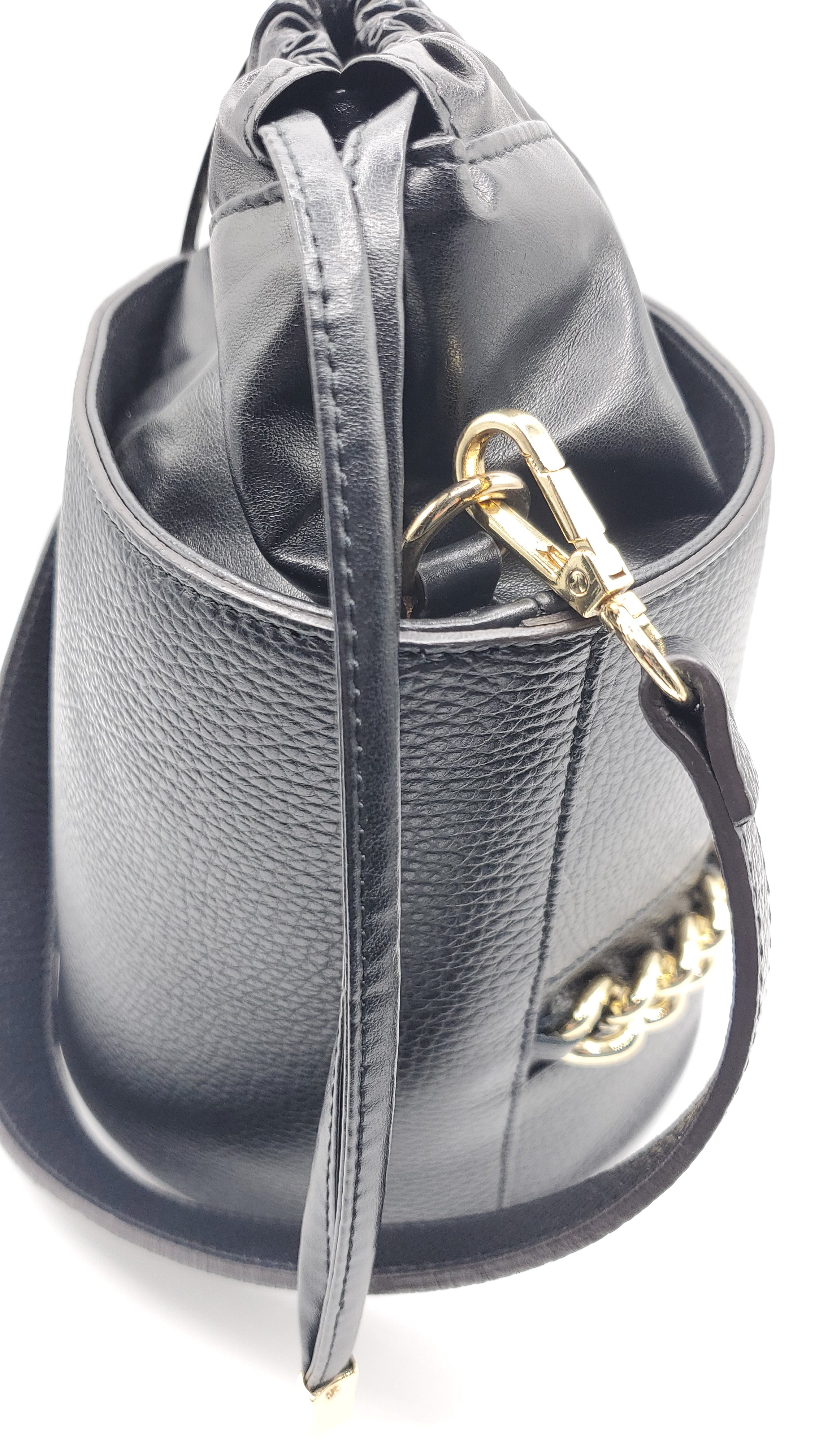 Women's Black Leather Bucket Bag