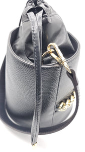 Women's Black Leather Bucket Bag