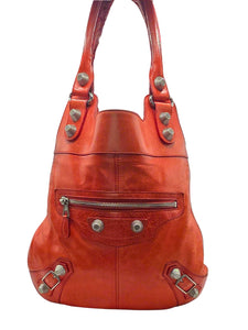 Women's Red Lambskin Leather Giant 21 Silver Slim Hobo Bag