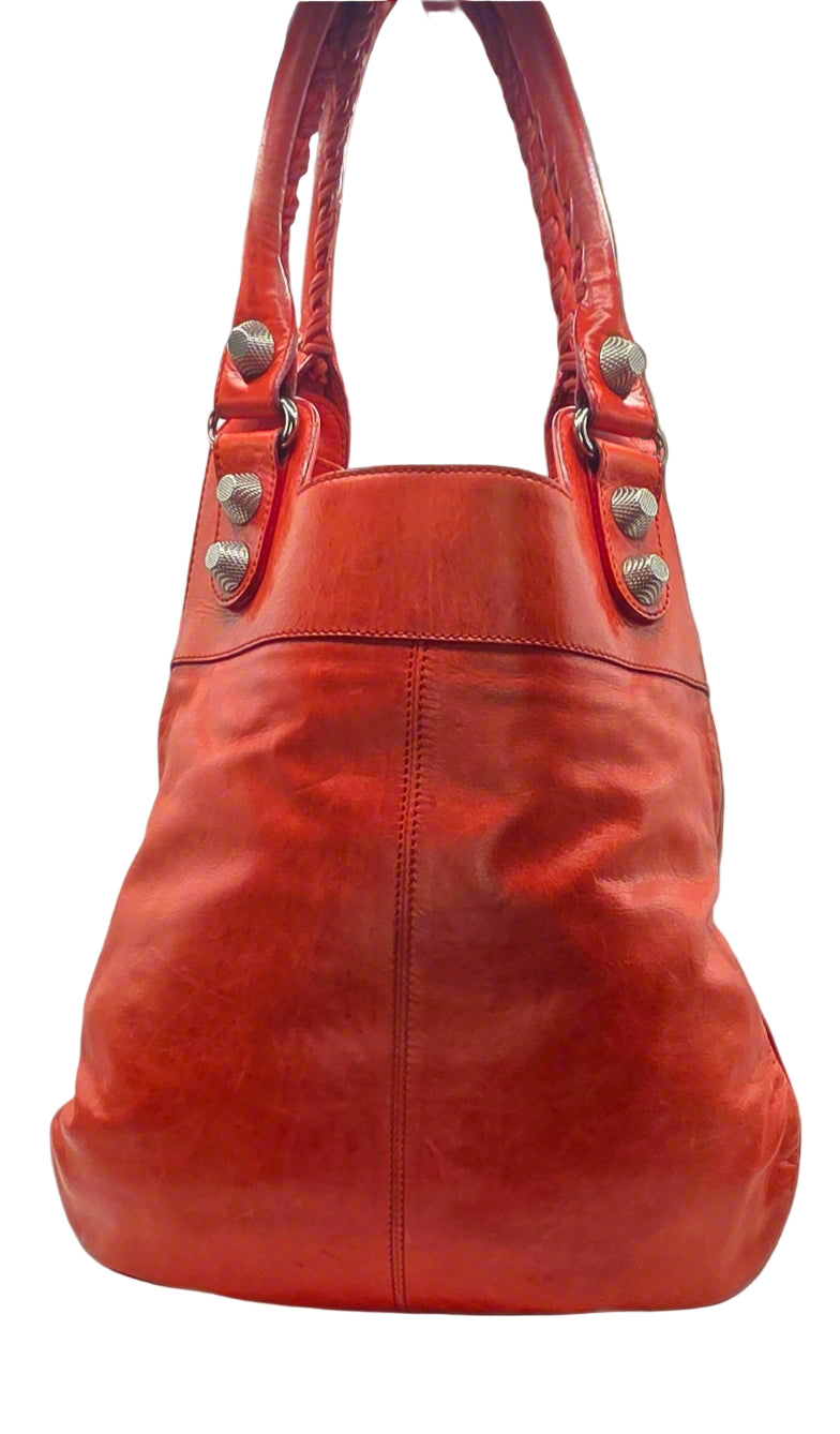 Women's Red Lambskin Leather Giant 21 Silver Slim Hobo Bag