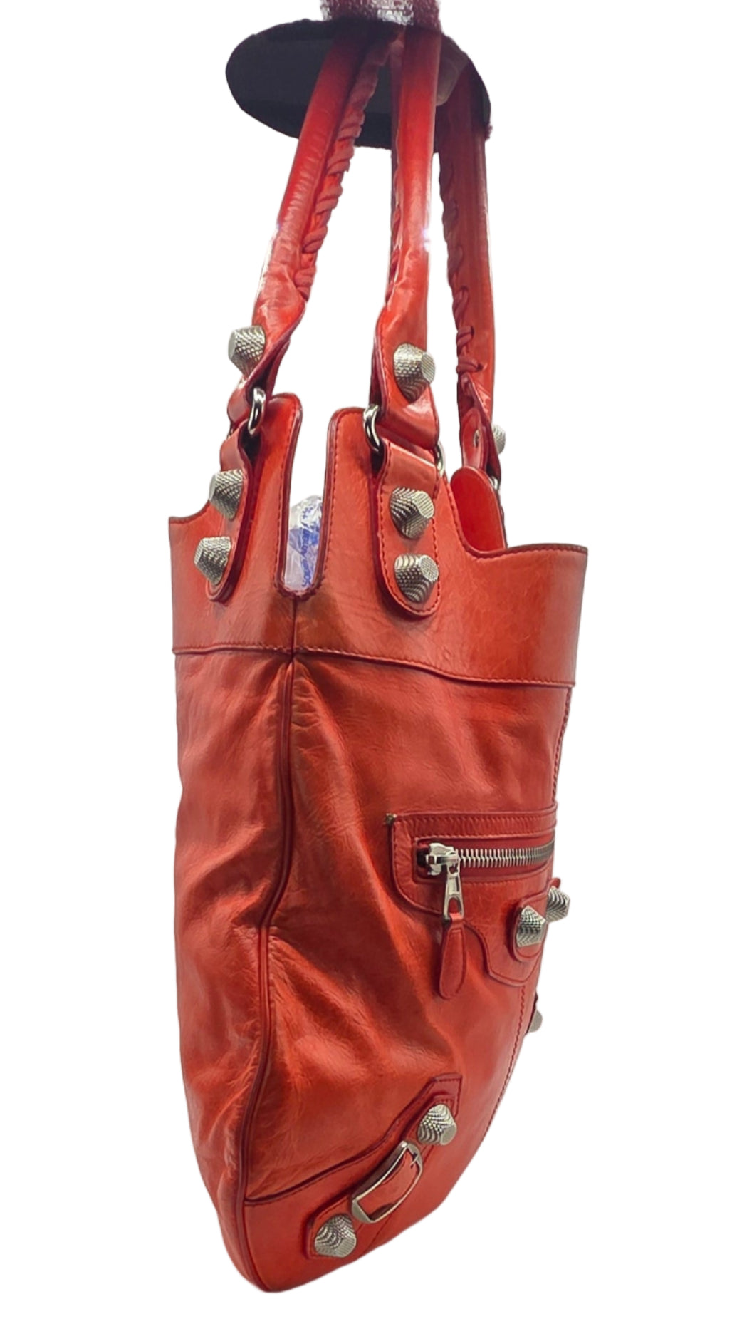 Women's Red Lambskin Leather Giant 21 Silver Slim Hobo Bag