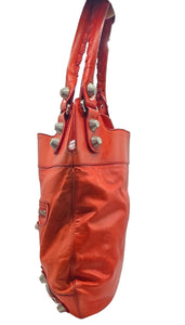 Women's Red Lambskin Leather Giant 21 Silver Slim Hobo Bag