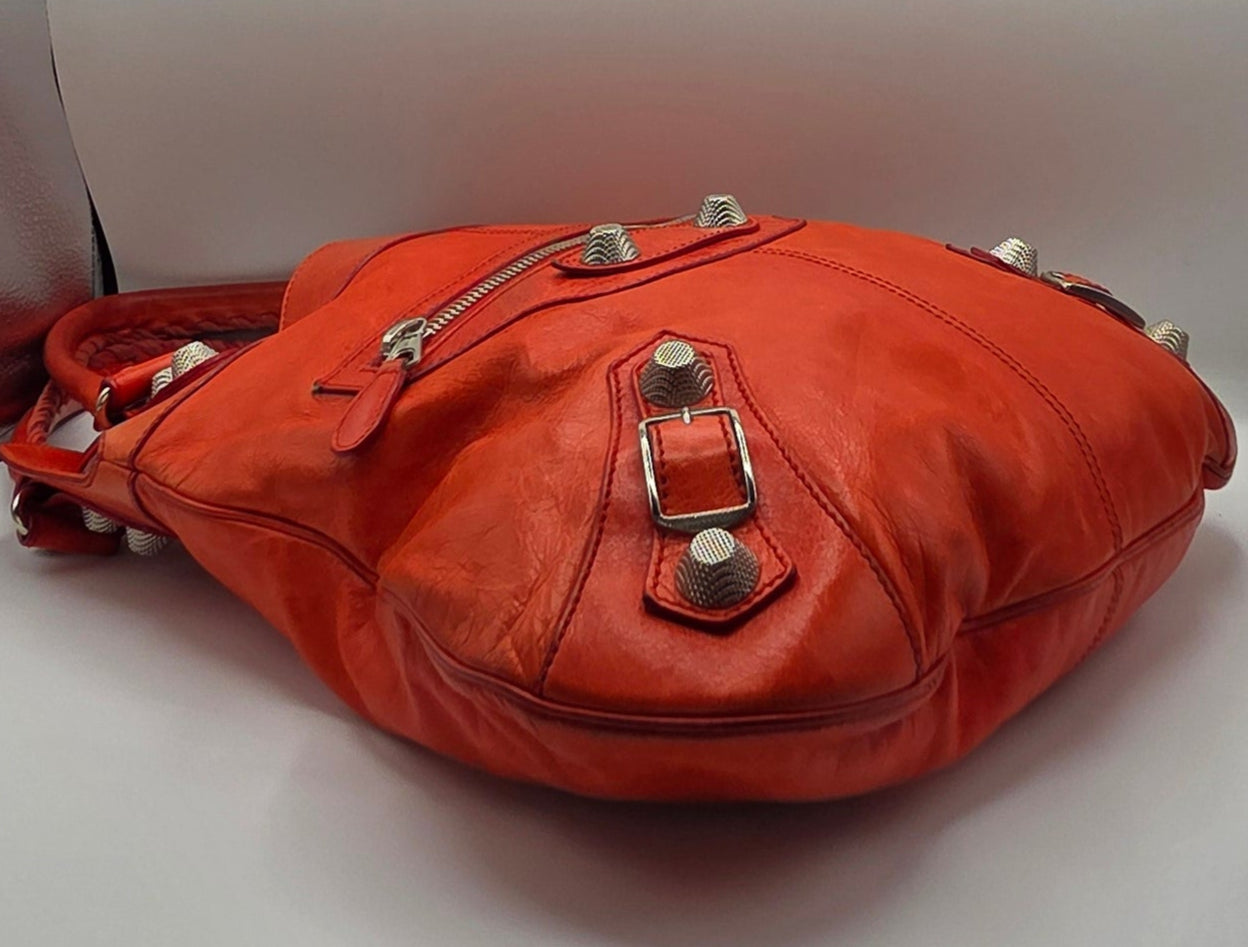 Women's Red Lambskin Leather Giant 21 Silver Slim Hobo Bag
