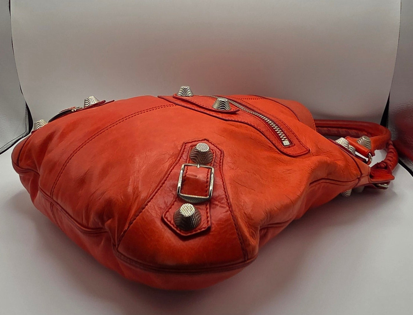 Women's Red Lambskin Leather Giant 21 Silver Slim Hobo Bag