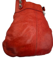 Women's Red Lambskin Leather Giant 21 Silver Slim Hobo Bag
