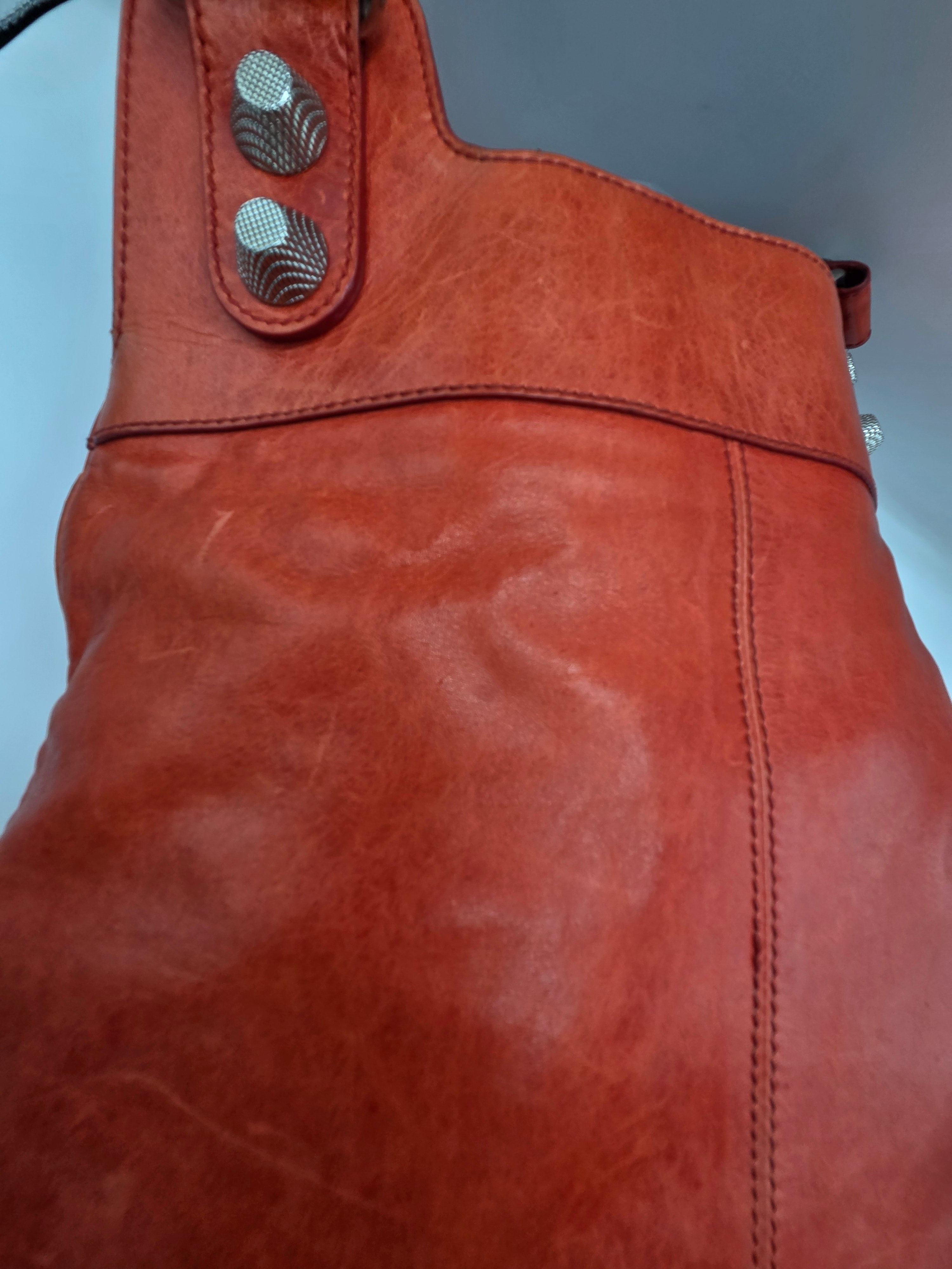 Women's Red Lambskin Leather Giant 21 Silver Slim Hobo Bag