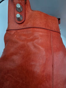 Women's Red Lambskin Leather Giant 21 Silver Slim Hobo Bag