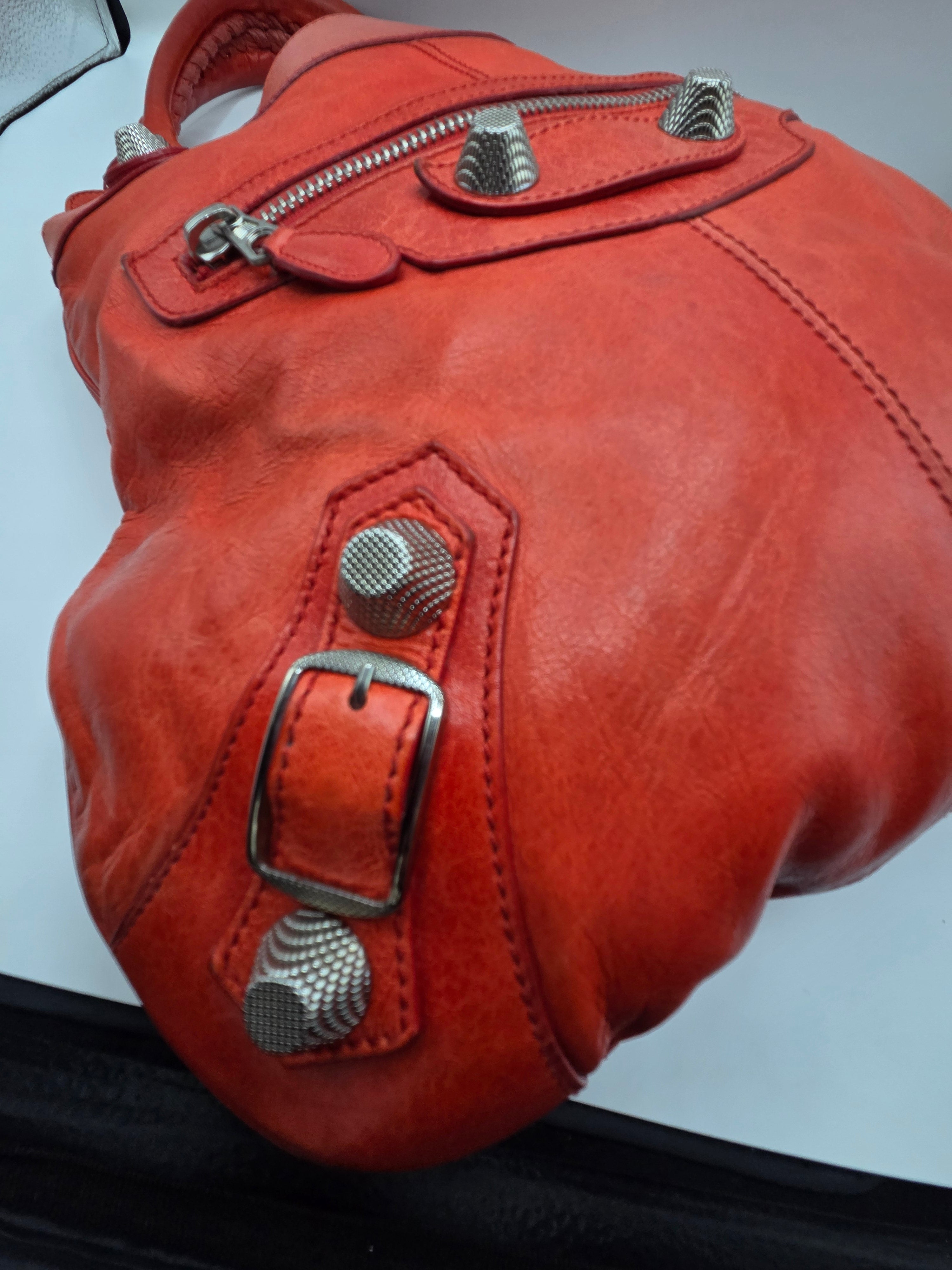 Women's Red Lambskin Leather Giant 21 Silver Slim Hobo Bag