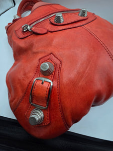 Women's Red Lambskin Leather Giant 21 Silver Slim Hobo Bag