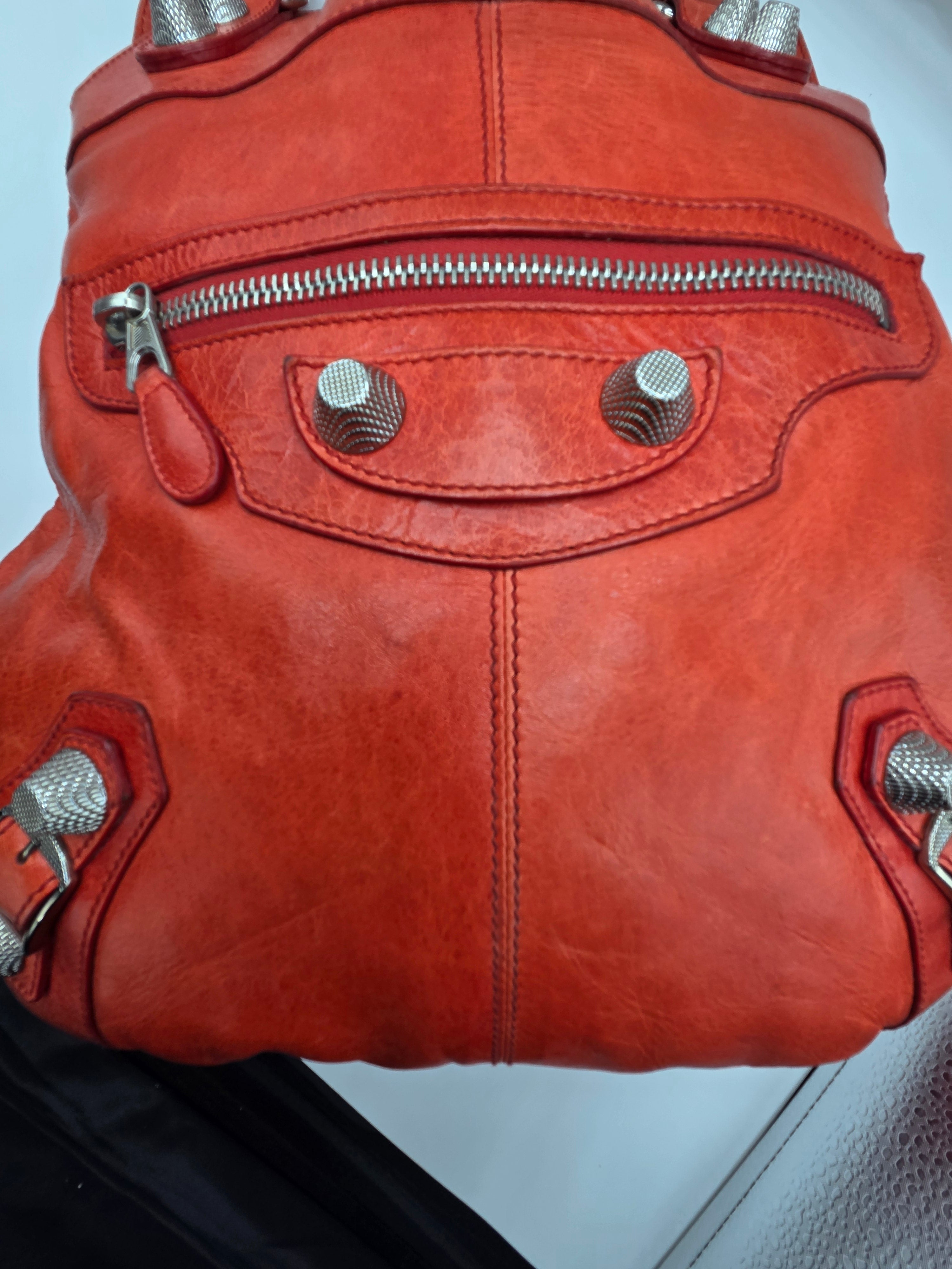 Women's Red Lambskin Leather Giant 21 Silver Slim Hobo Bag