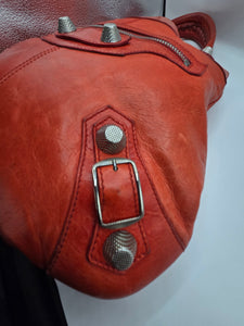 Women's Red Lambskin Leather Giant 21 Silver Slim Hobo Bag