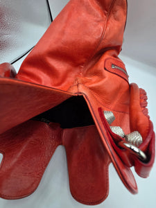 Women's Red Lambskin Leather Giant 21 Silver Slim Hobo Bag