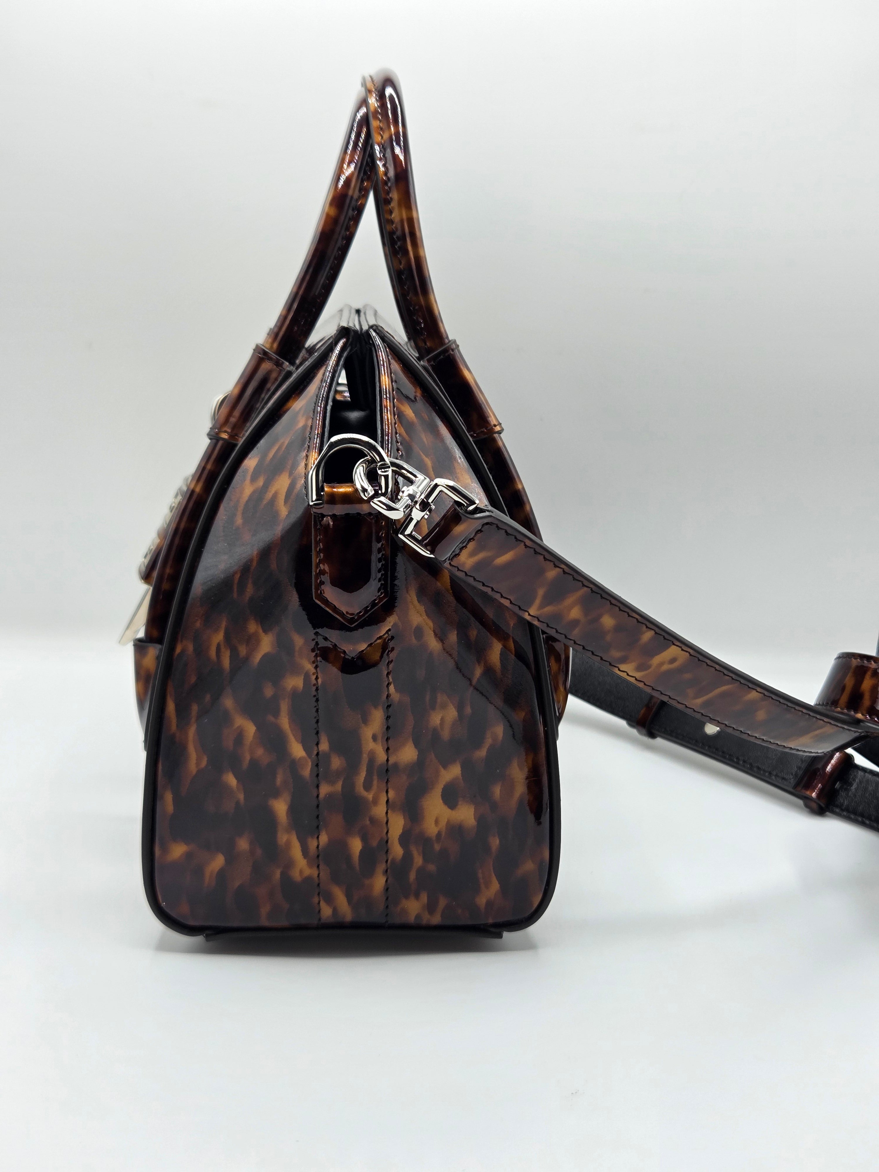 Women's Animal Print Patent Leather Mini Antigona Lock Bag