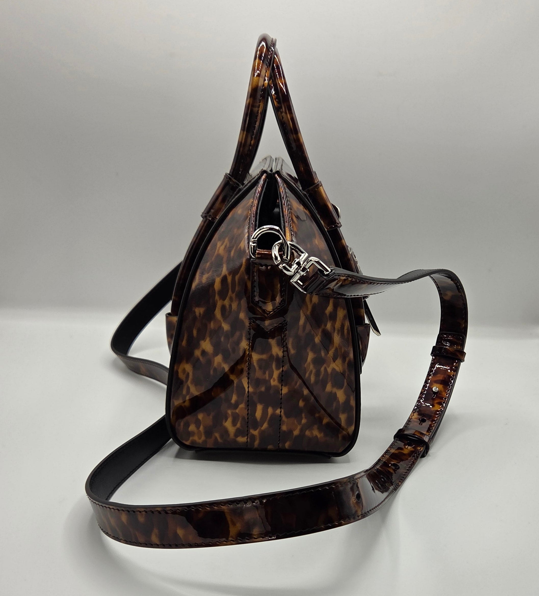 Women's Animal Print Patent Leather Mini Antigona Lock Bag