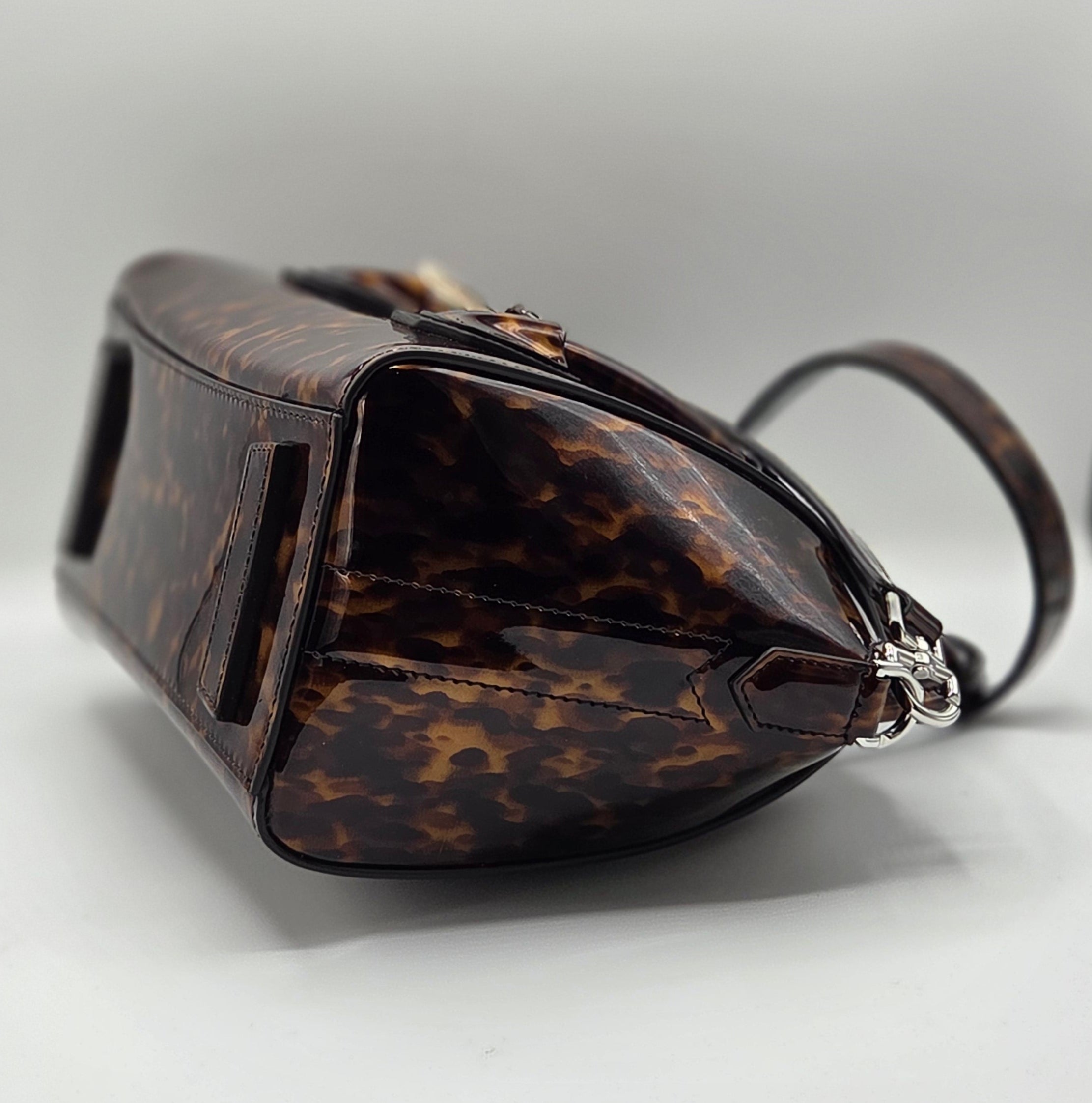 Women's Animal Print Patent Leather Mini Antigona Lock Bag