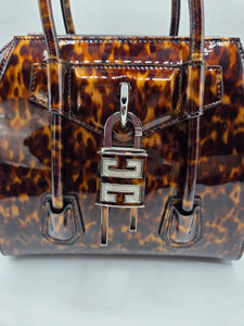 Women's Animal Print Patent Leather Mini Antigona Lock Bag