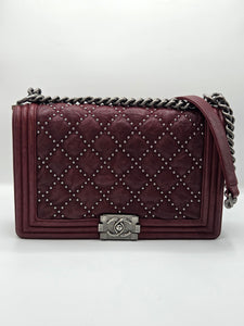 Women's Red Studded Leather New Medium Boy Bag