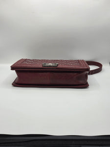 Women's Red Studded Leather New Medium Boy Bag
