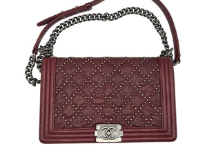 Women's Red Studded Leather New Medium Boy Bag