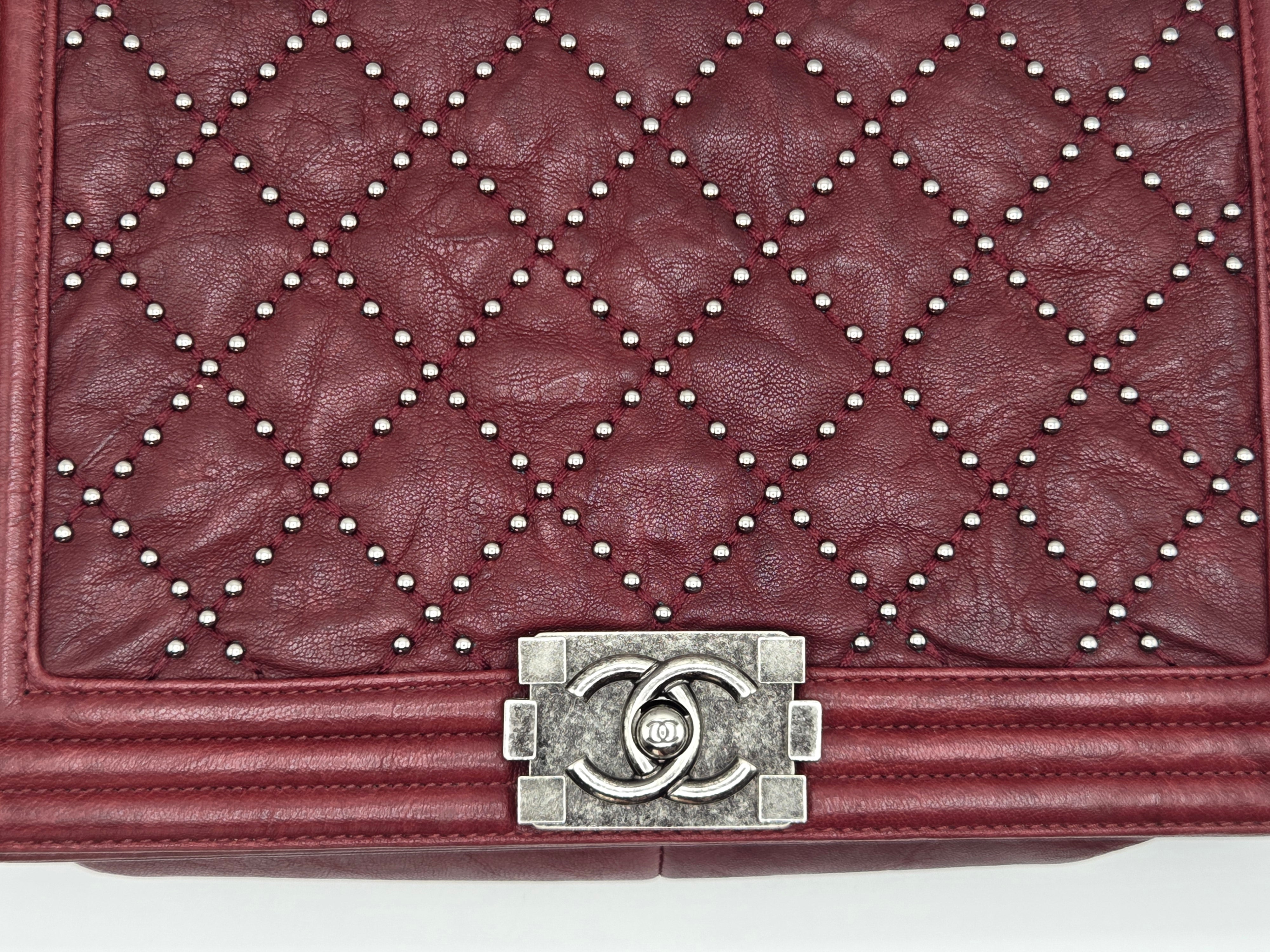Women's Red Studded Leather New Medium Boy Bag