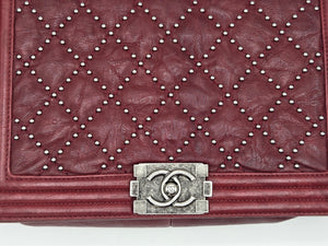 Women's Red Studded Leather New Medium Boy Bag