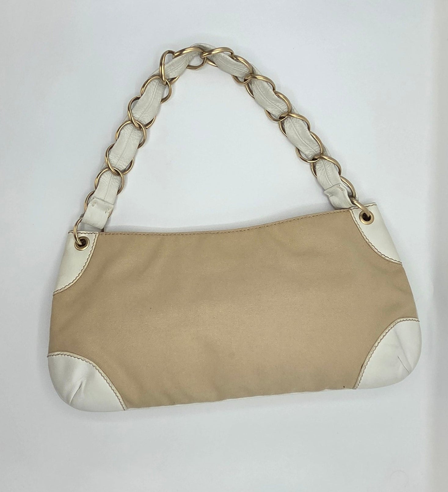 Women's Beige/White Canvas Large Pochette Bag