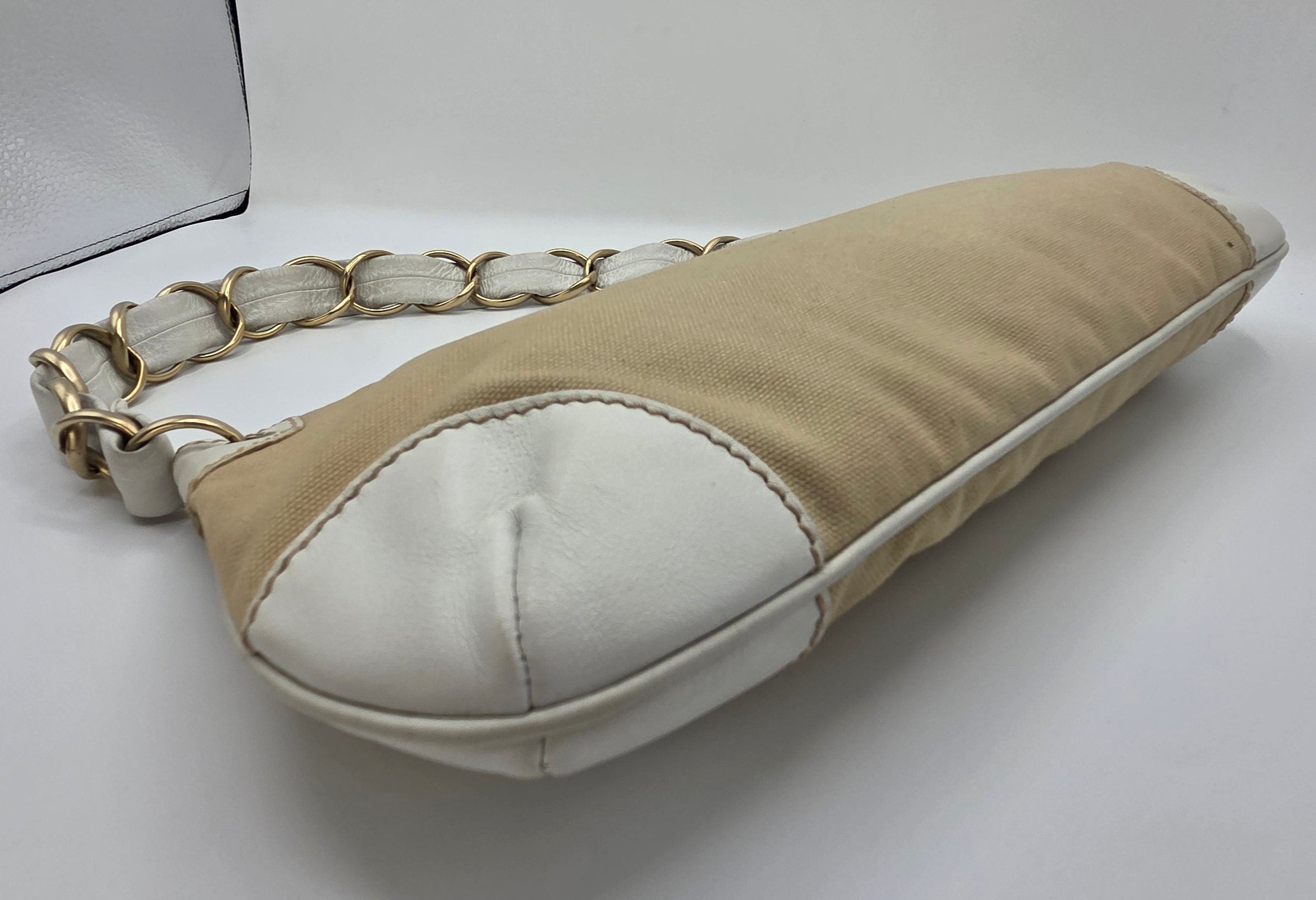 Women's Beige/White Canvas Large Pochette Bag