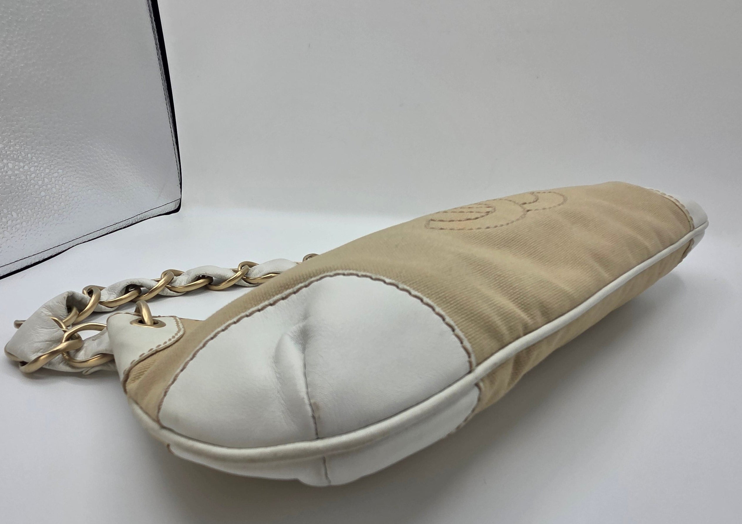 Women's Beige/White Canvas Large Pochette Bag