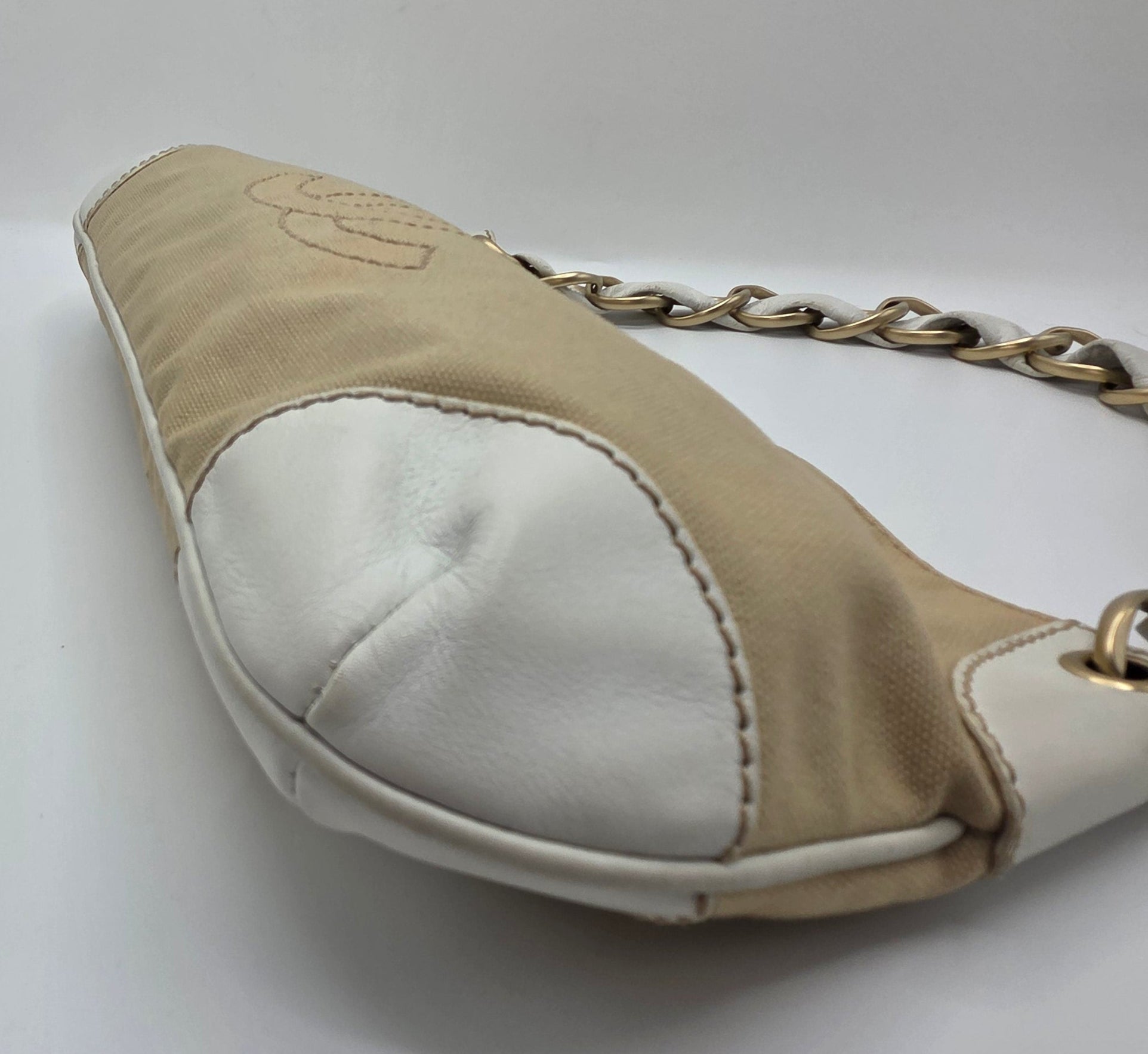 Women's Beige/White Canvas Large Pochette Bag