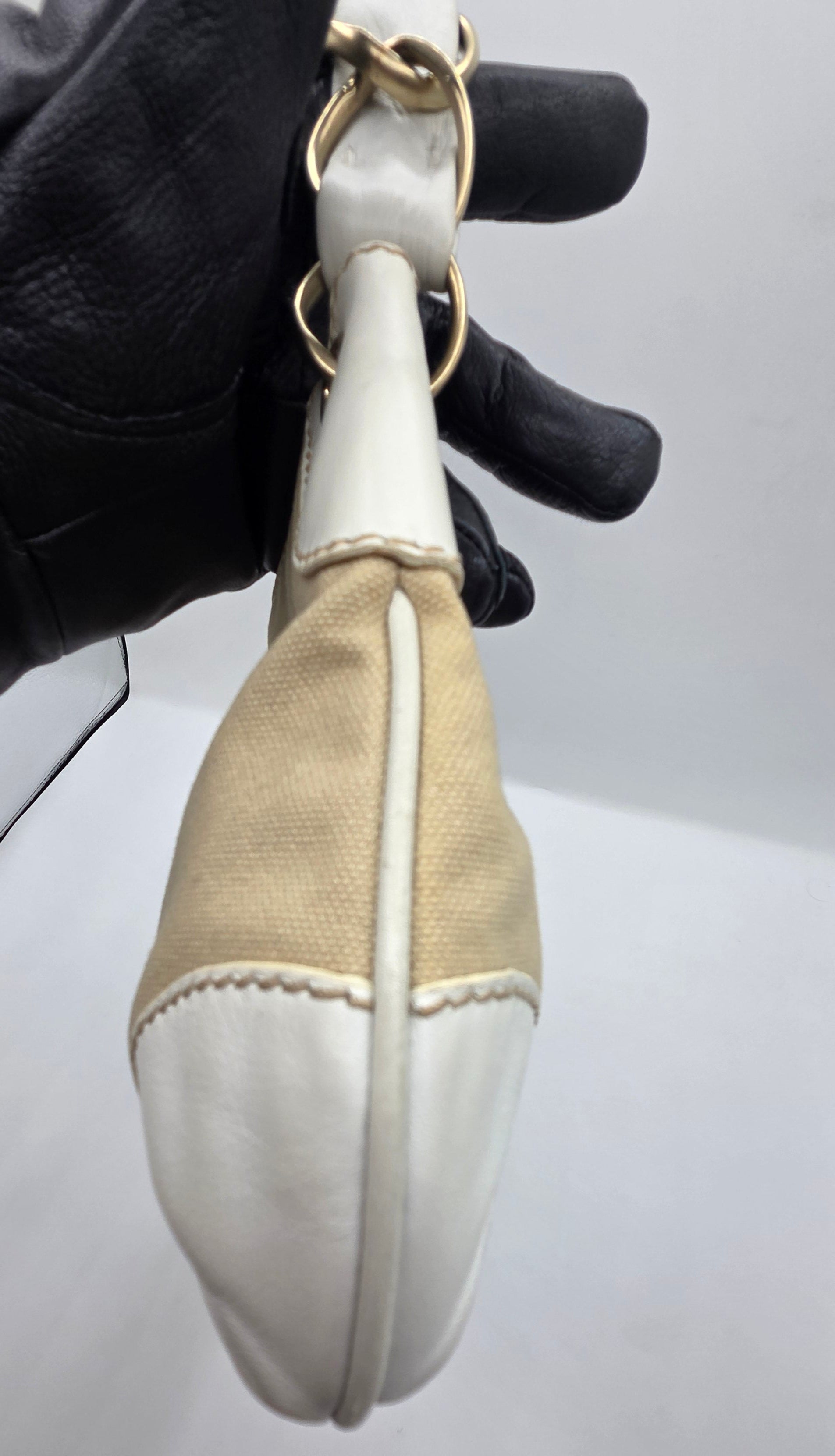 Women's Beige/White Canvas Large Pochette Bag