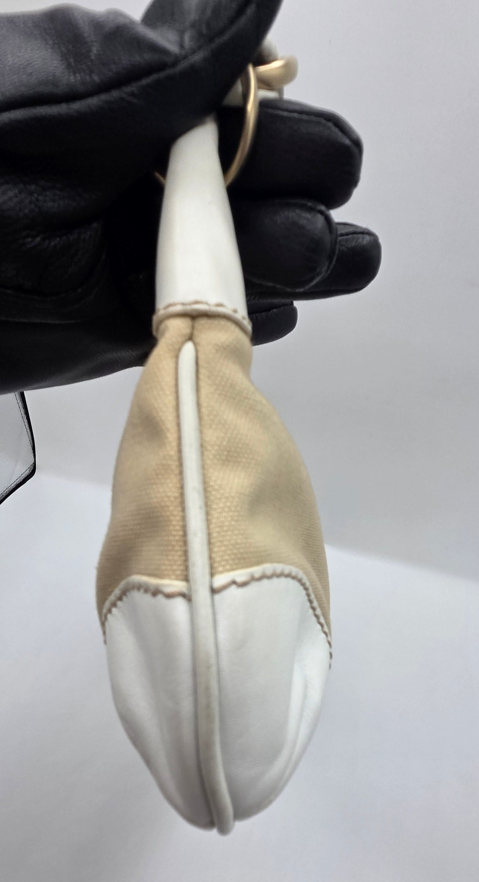 Women's Beige/White Canvas Large Pochette Bag