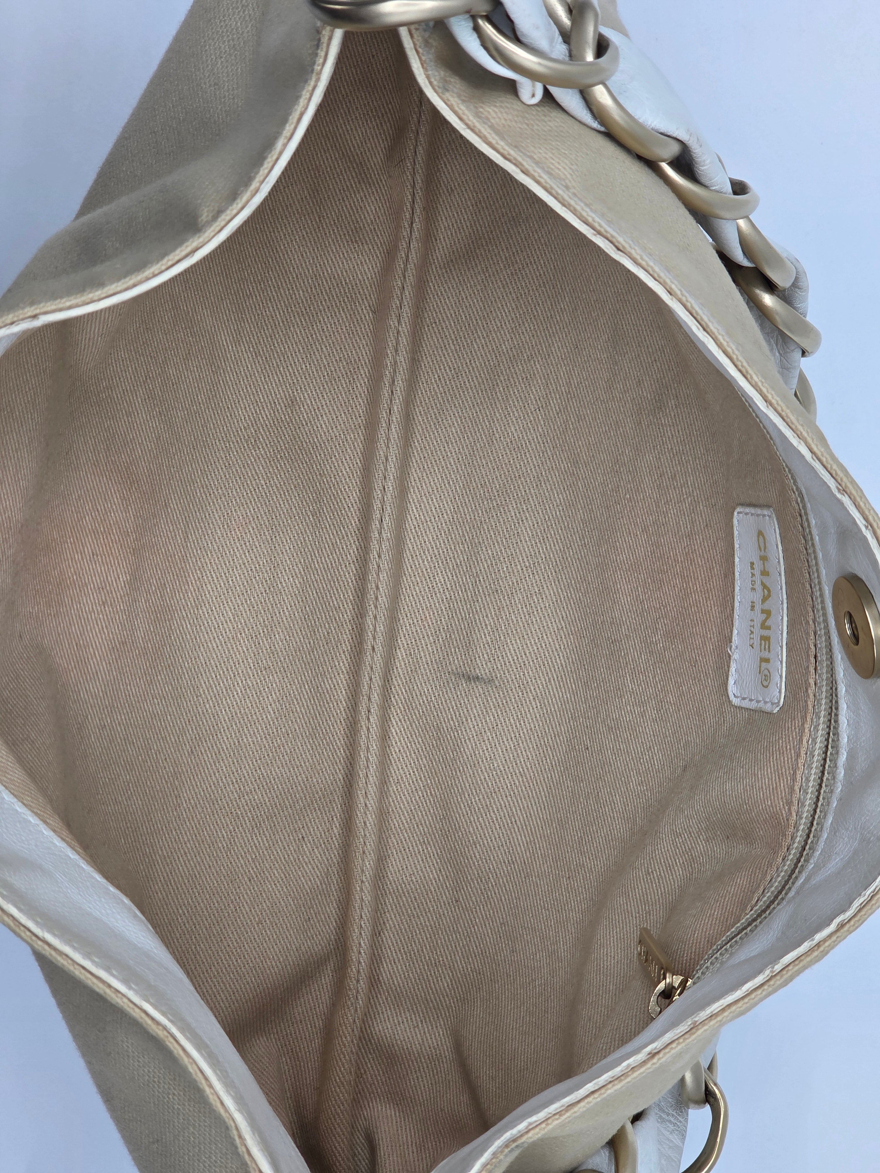 Women's Beige/White Canvas Large Pochette Bag