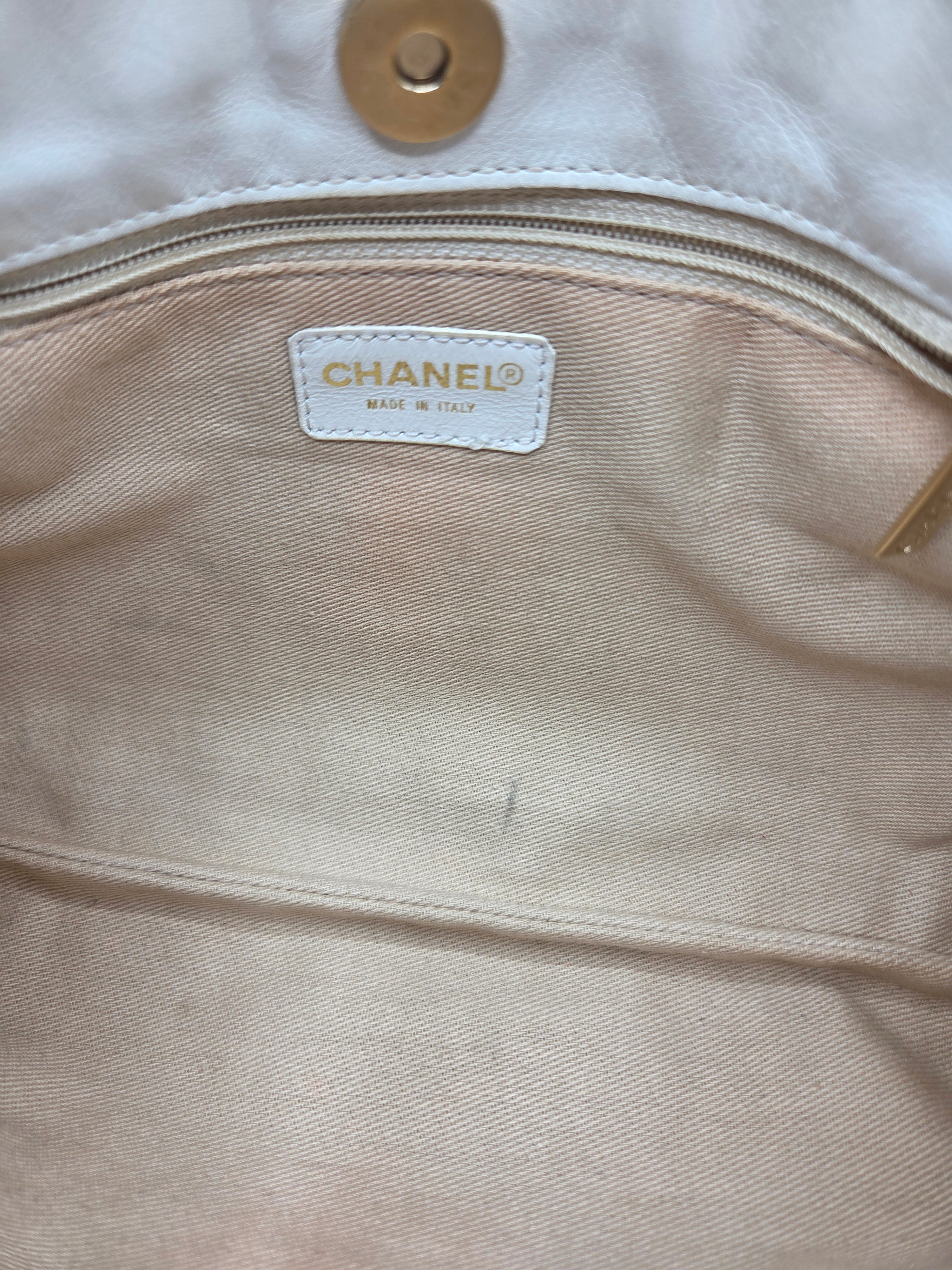 Women's Beige/White Canvas Large Pochette Bag