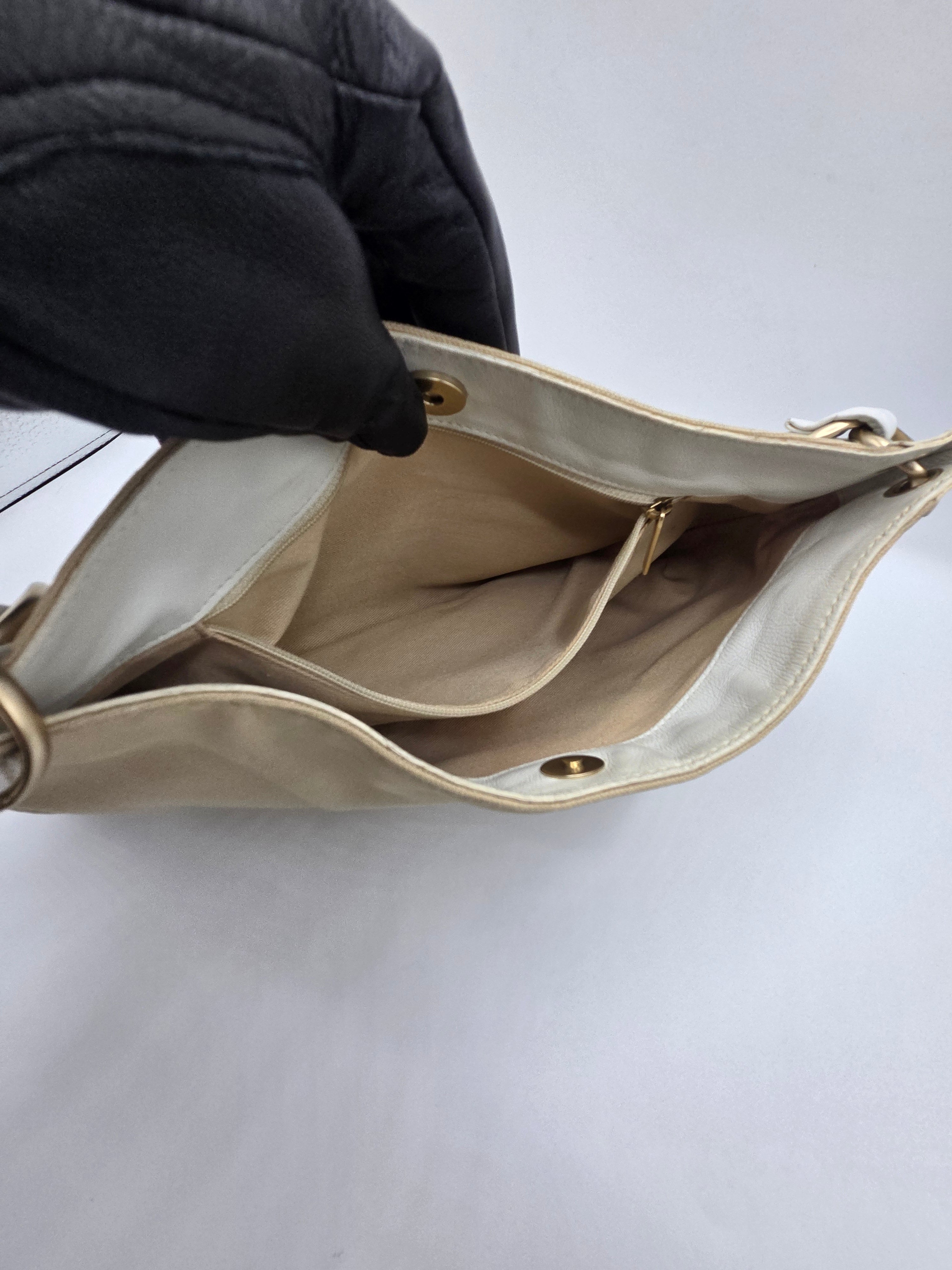 Women's Beige/White Canvas Large Pochette Bag