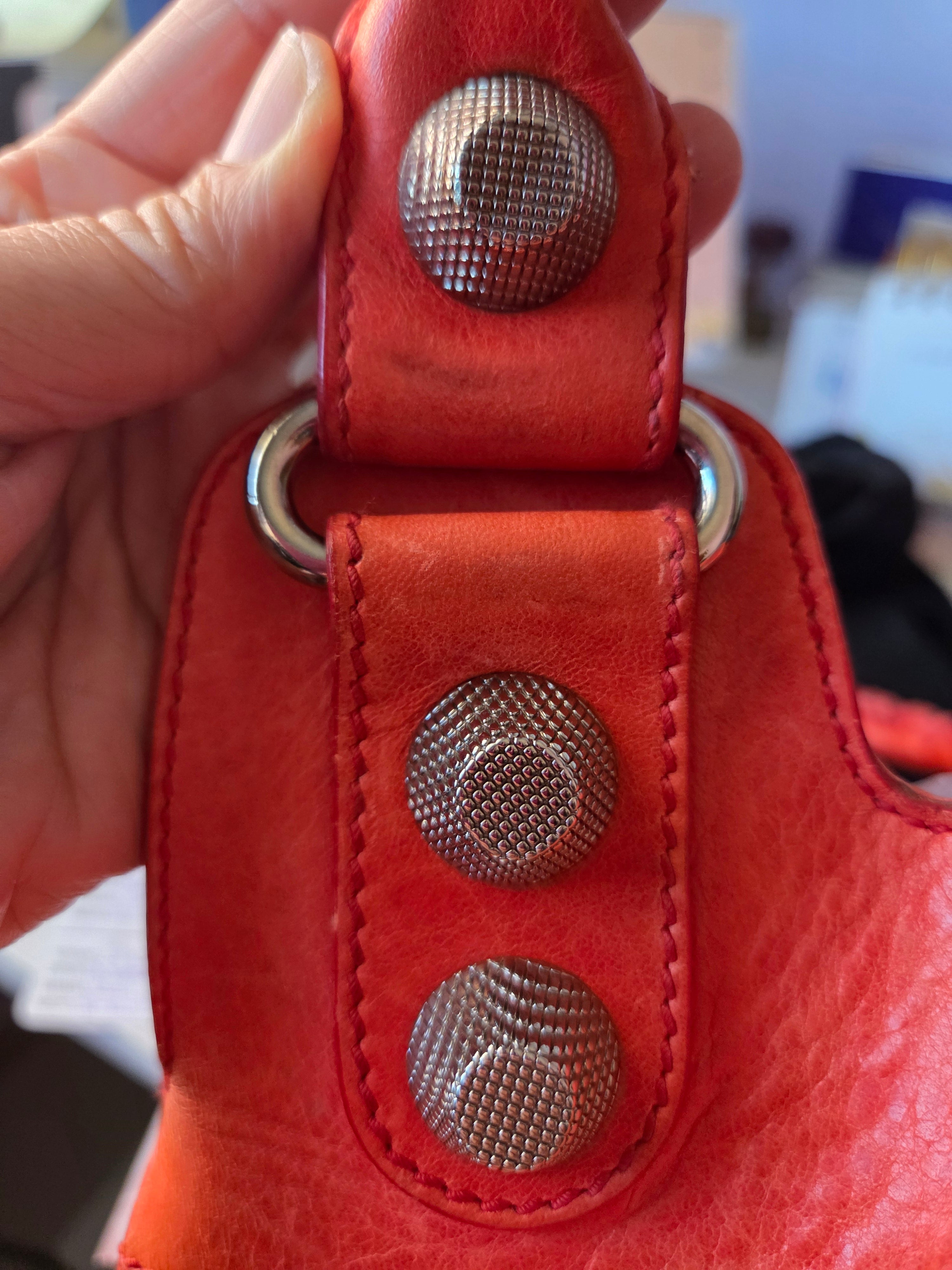 Women's Red Lambskin Leather Giant 21 Silver Slim Hobo Bag