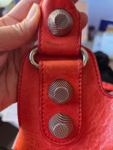 Women's Red Lambskin Leather Giant 21 Silver Slim Hobo Bag