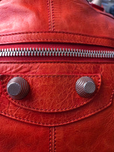 Women's Red Lambskin Leather Giant 21 Silver Slim Hobo Bag
