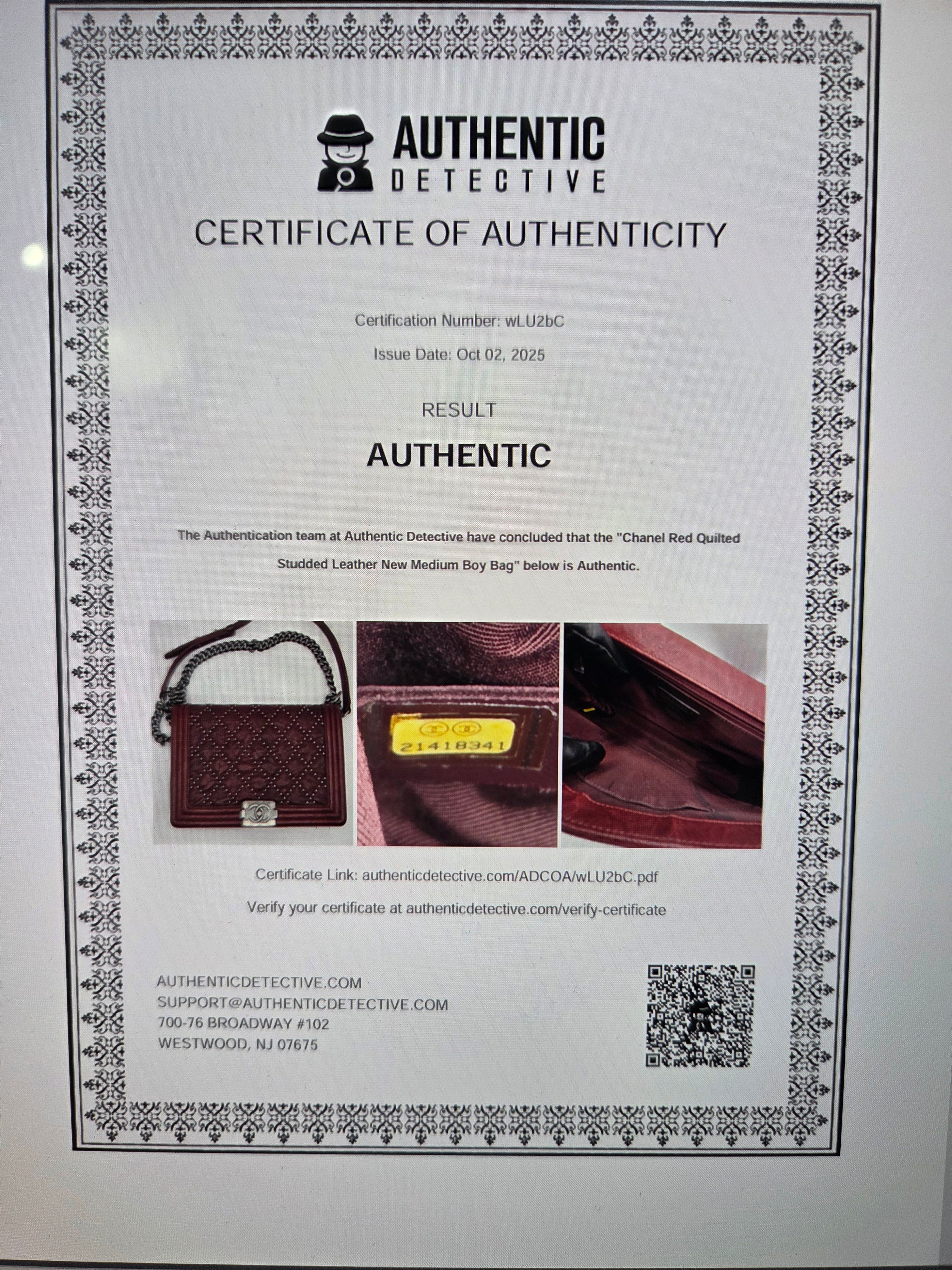 Women's Red Studded Leather New Medium Boy Bag