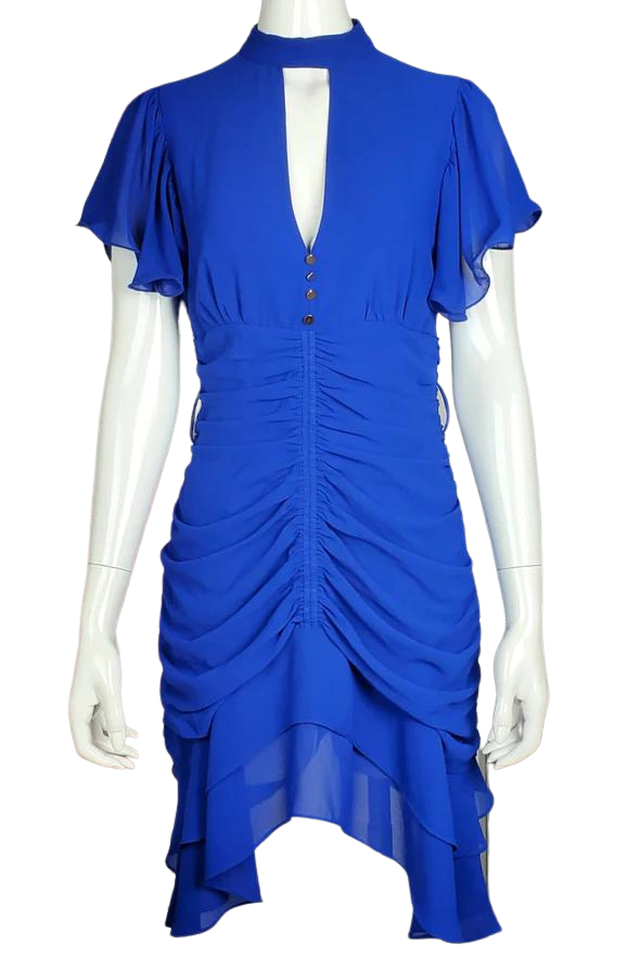 Women's Royal Blue Draped Asymmetrical Cocktail Dress